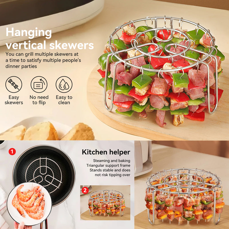 🔥 Air Fryer nyársatartó – rozsdamentes acélból készült függőleges kebab-tartó légsütőkhöz, sütőkhöz és házi készítésű barbecue-falatokhoz🍢