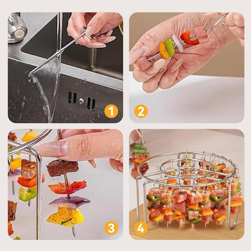 🔥 Air Fryer nyársatartó – rozsdamentes acélból készült függőleges kebab-tartó légsütőkhöz, sütőkhöz és házi készítésű barbecue-falatokhoz🍢