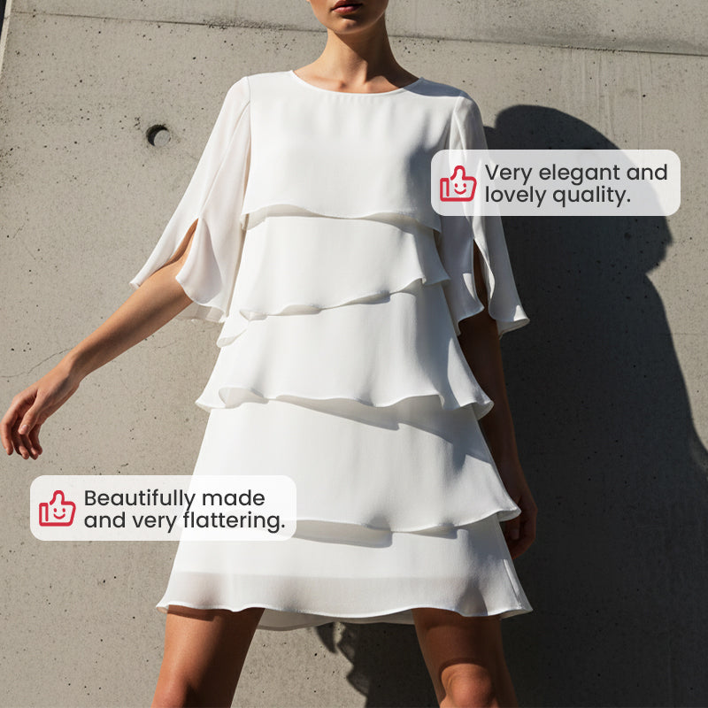 🎁 Elegáns, réteges, fodros ujjú női ruha – Könnyed stílus minden alkalomra 💃