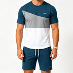 👕🎨 Férfi színátmenetes póló és rövidnadrág szett –🏖️ Stílusos nyári viselet, amellyel azonnal feltűnő leszel 🌬️